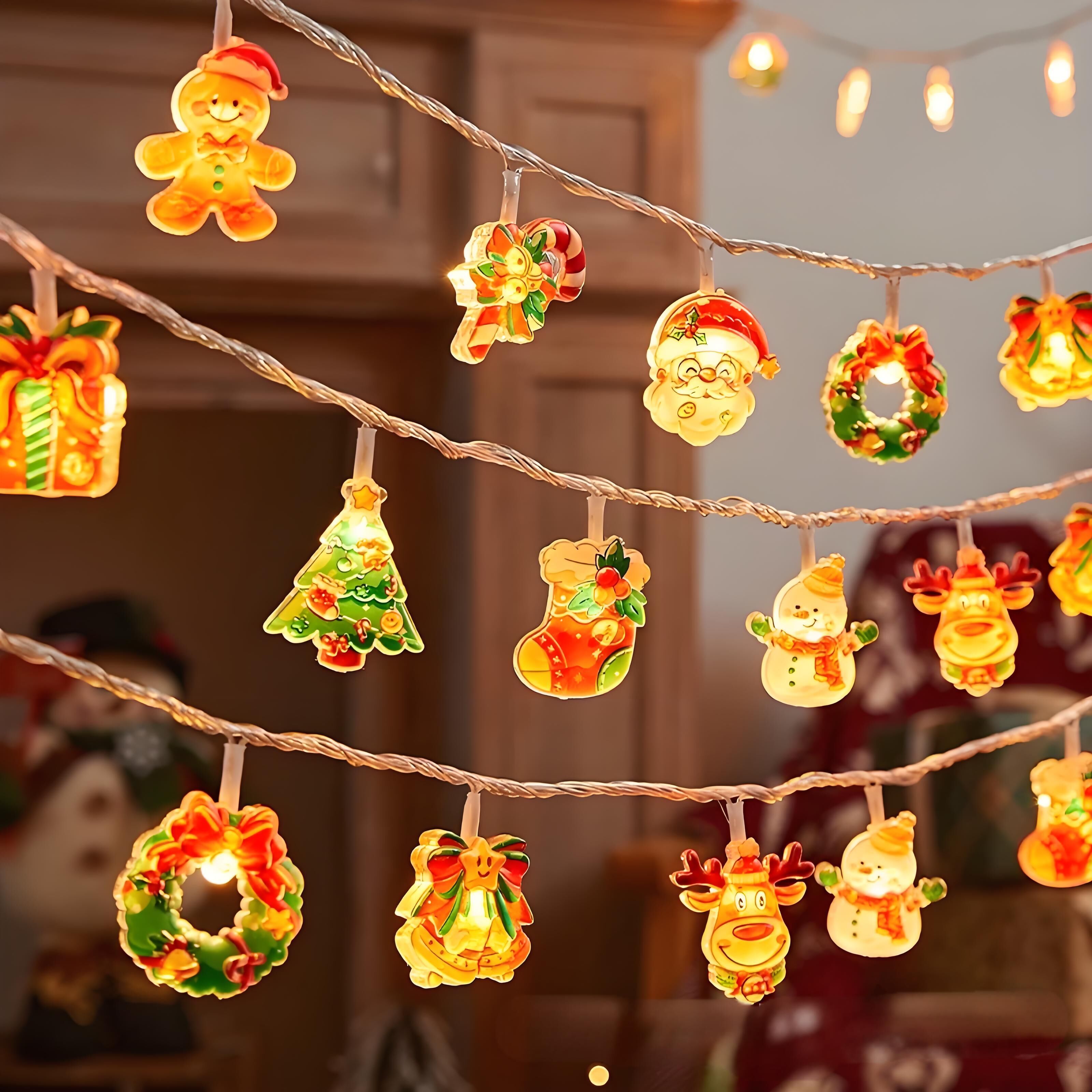 3M 20-LED Christmas Fairy String Lights: Santa/Snowman/Wreath Battery-Powered — image 1
