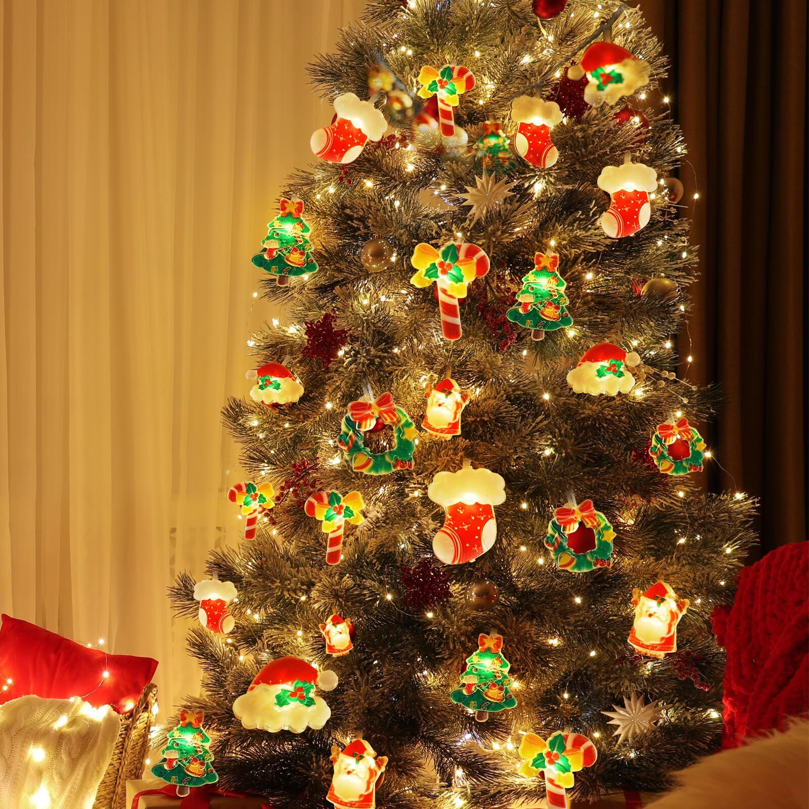 6M 40-LED Christmas Fairy String Lights: Santa/Snowman/Wreath Battery-Powered view 2