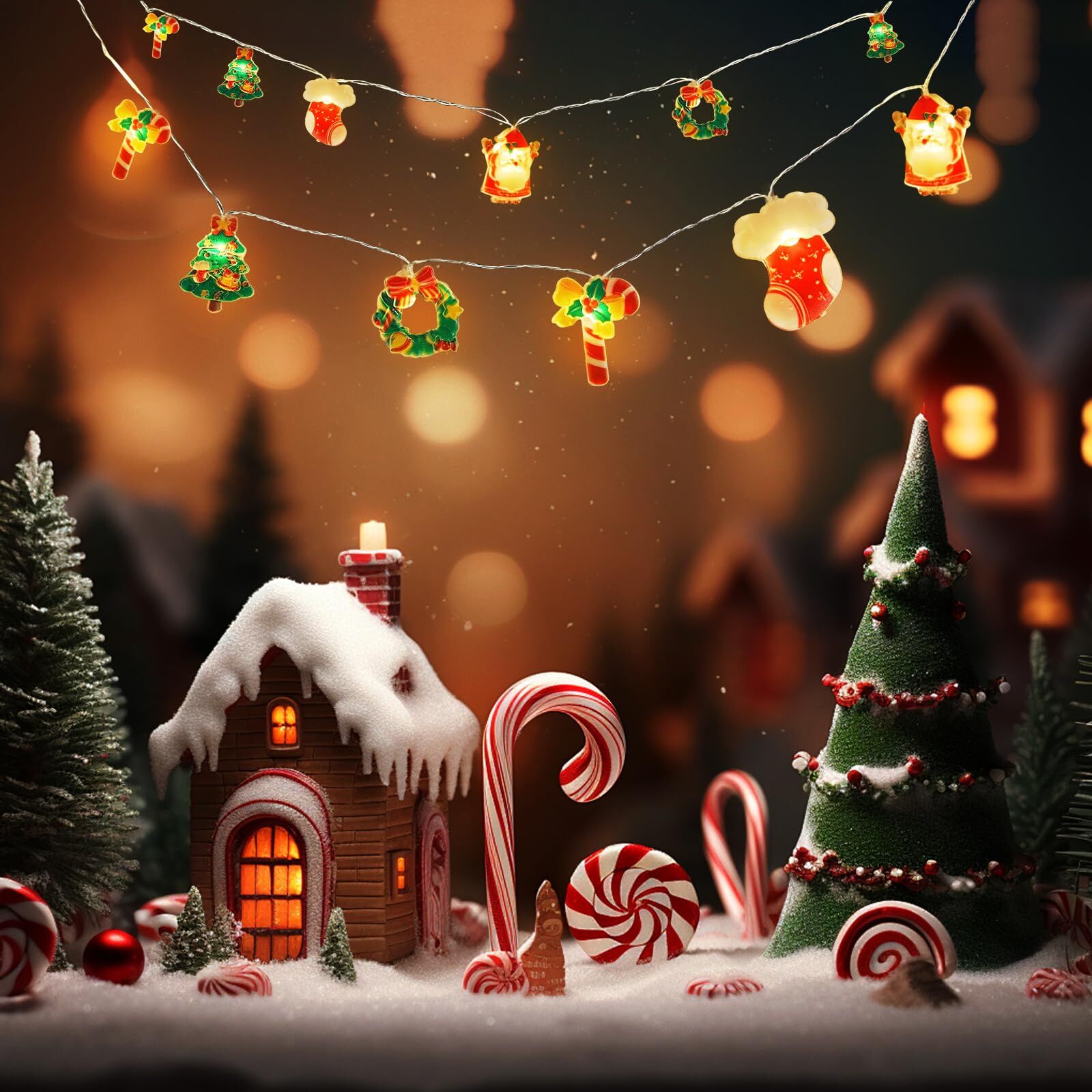6M 40-LED Christmas Fairy String Lights: Santa/Snowman/Wreath Battery-Powered view 4