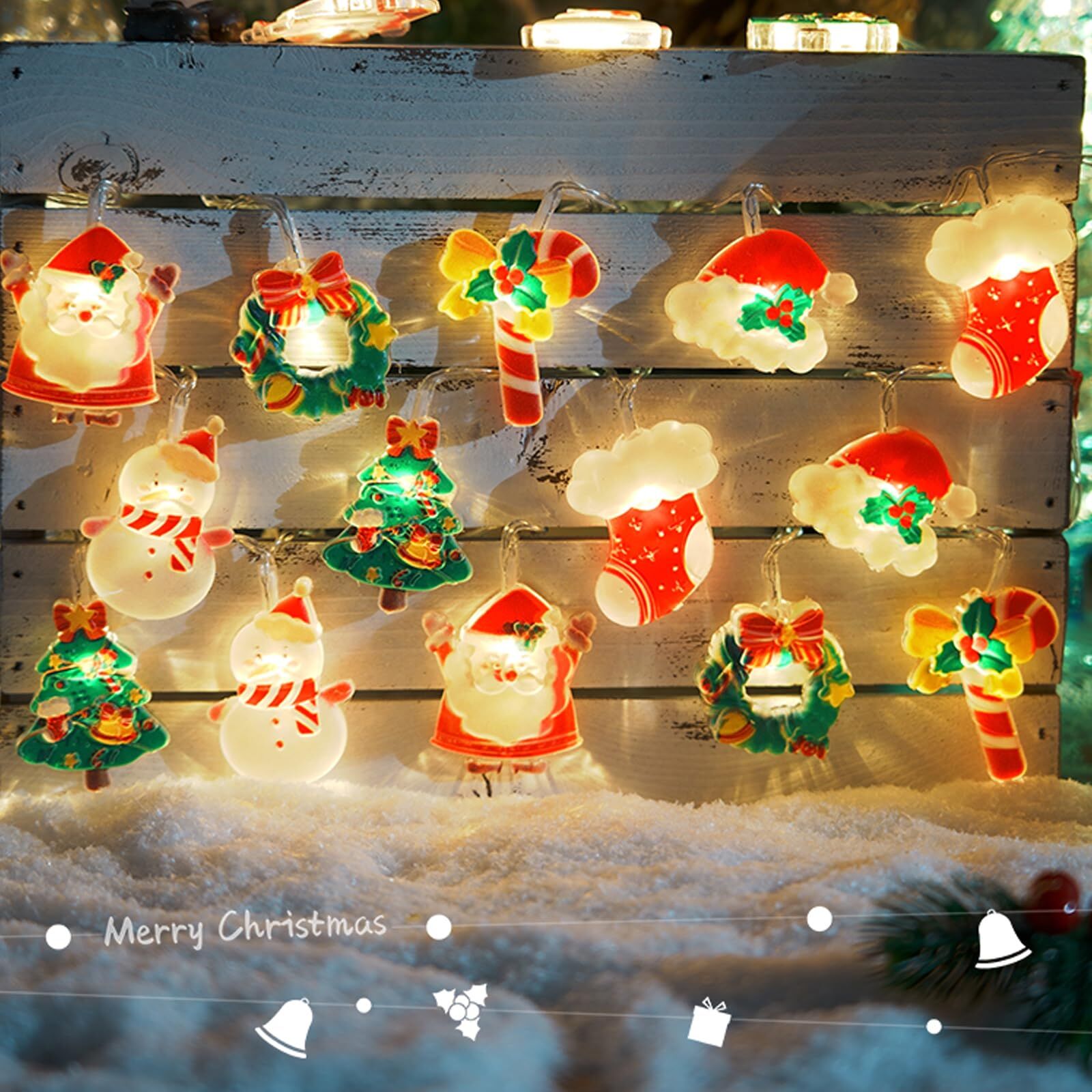 6M 40-LED Christmas Fairy String Lights: Santa/Snowman/Wreath Battery-Powered view 6