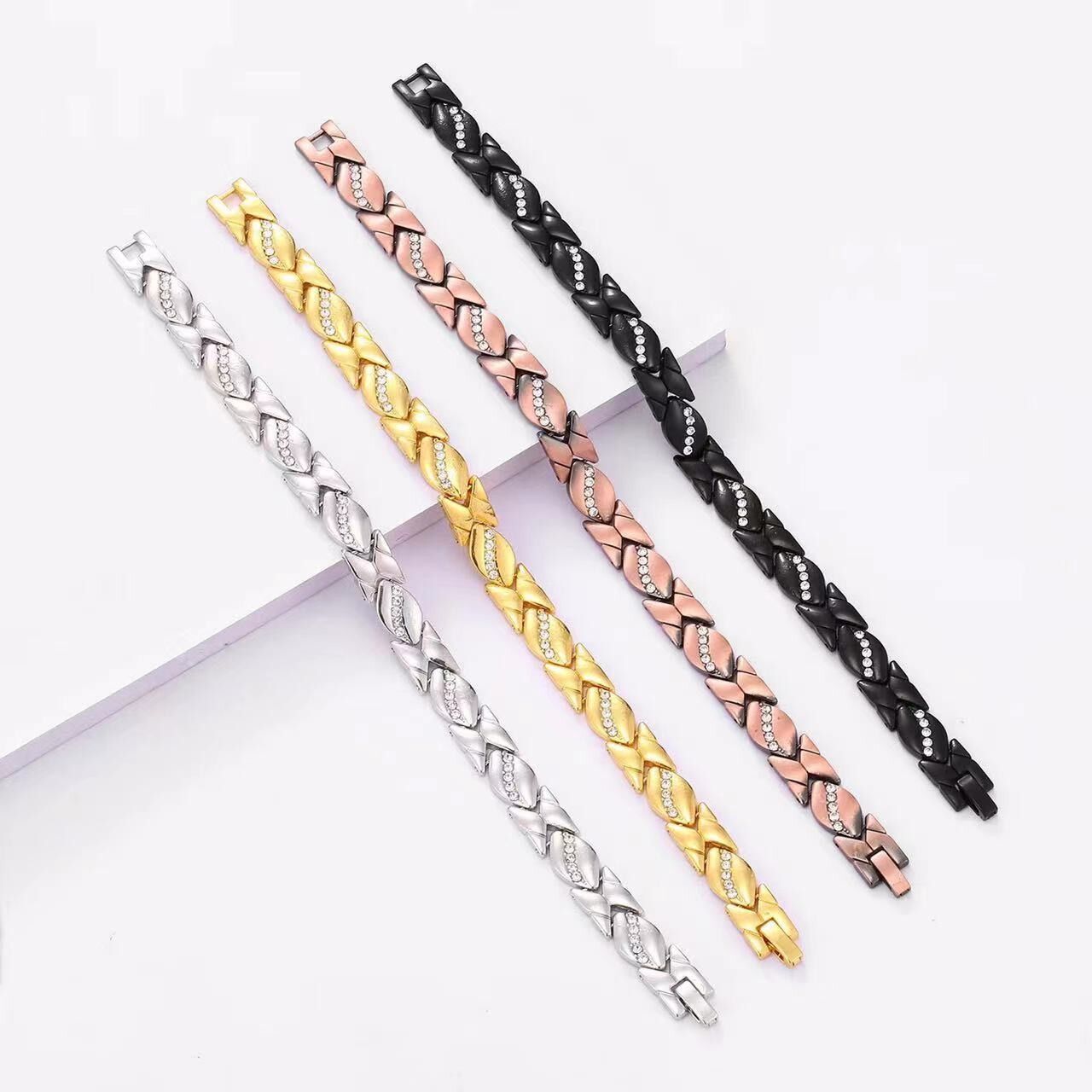 Christmas gift Stylish Ancient Copper Magnetic Therapy Bracelet with Diamond view 2