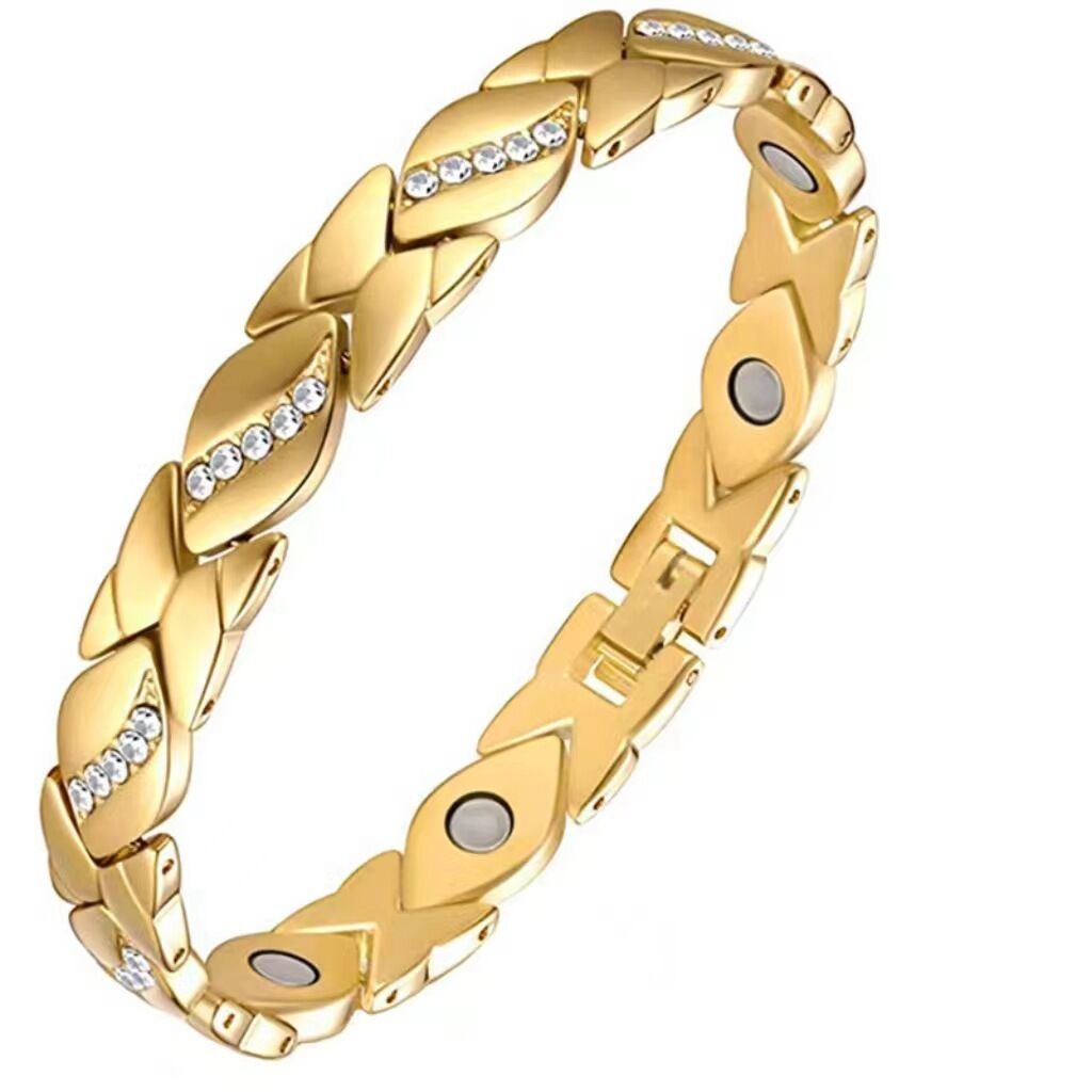 Christmas gift Stylish Ancient Copper Magnetic Therapy Bracelet with Diamond view 4