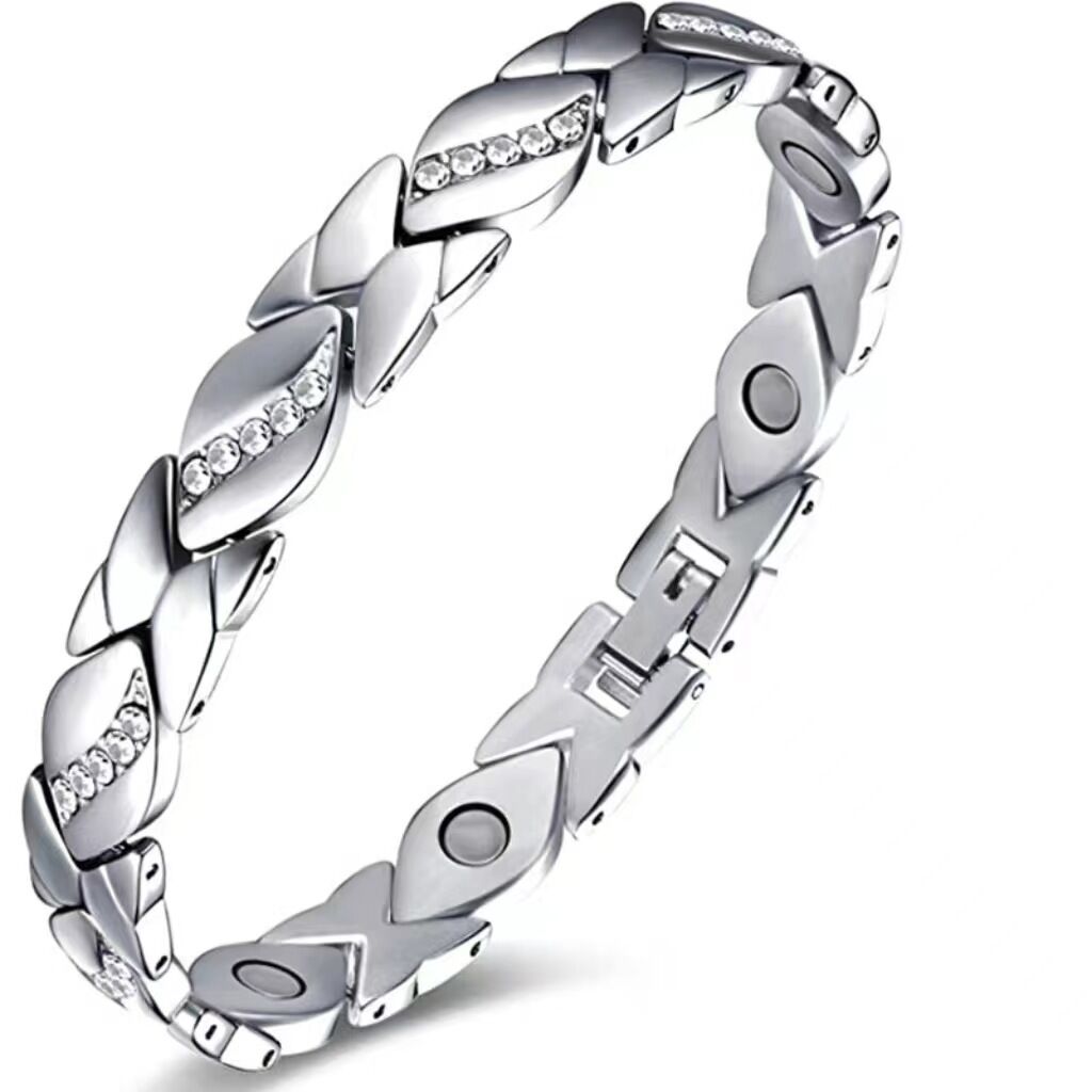 Christmas gift Stylish Ancient Copper Magnetic Therapy Bracelet with Diamond view 3