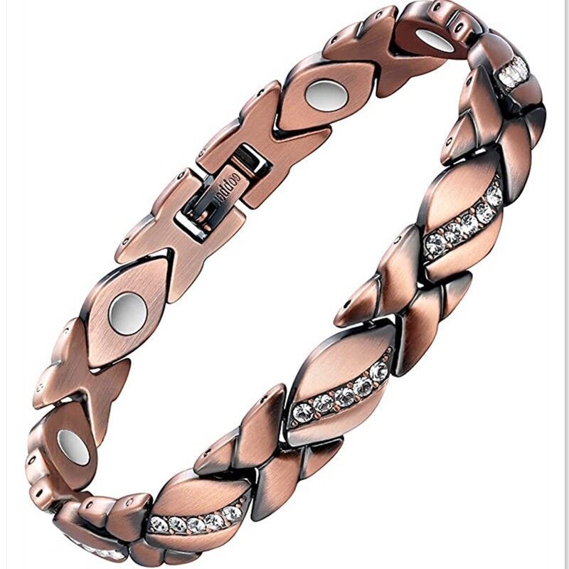 Christmas gift Stylish Ancient Copper Magnetic Therapy Bracelet with Diamond view 5