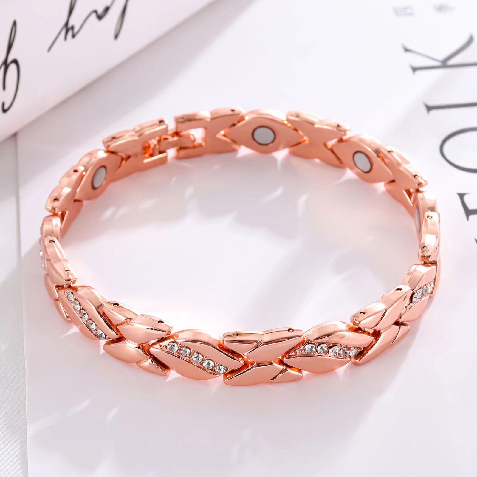 Christmas gift Stylish Ancient Copper Magnetic Therapy Bracelet with Diamond view 7