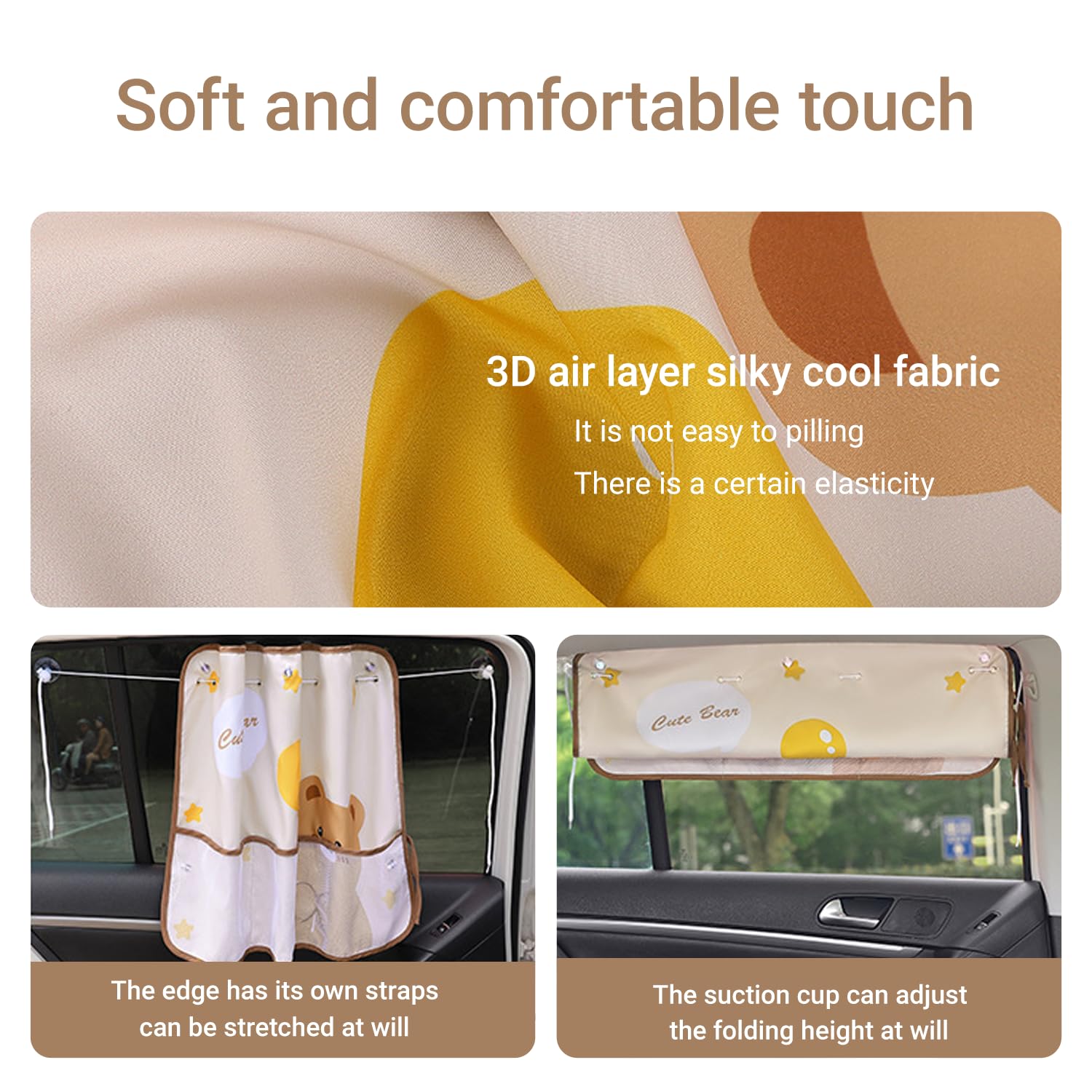 Cute Bear Car Sunshade Set of 2 – Side Window Curtain with Storage Mesh view 6