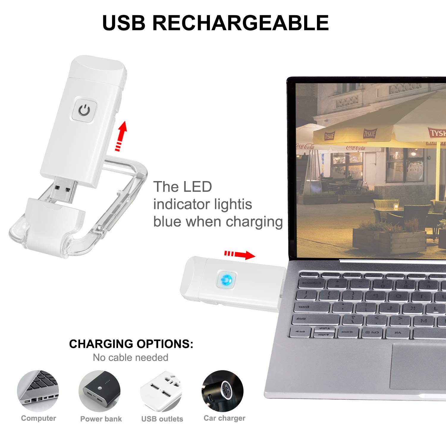 Rechargeable LED Book Light with Dimmable Warm White & Amber Modes view 2