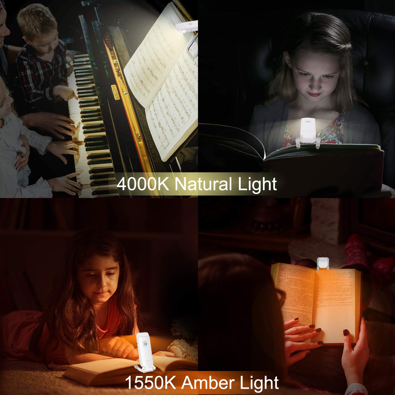 Rechargeable LED Book Light with Dimmable Warm White & Amber Modes view 4