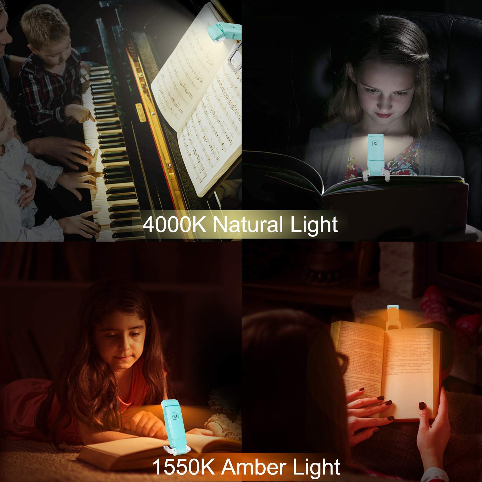 Rechargeable LED Book Light with Dimmable Warm White & Amber Modes view 4