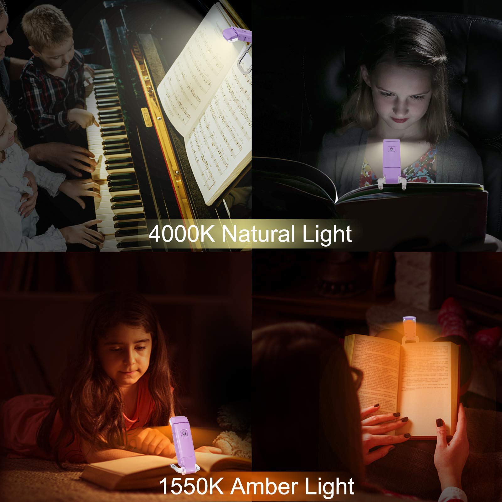 Rechargeable LED Book Light with Dimmable Warm White & Amber Modes view 4
