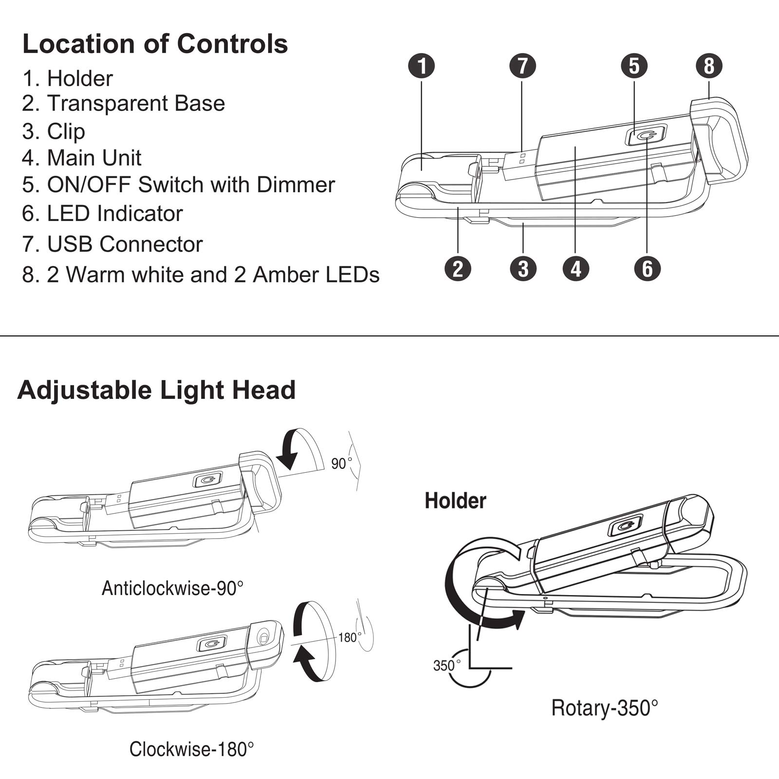 Rechargeable LED Book Light with Dimmable Warm White & Amber Modes view 7