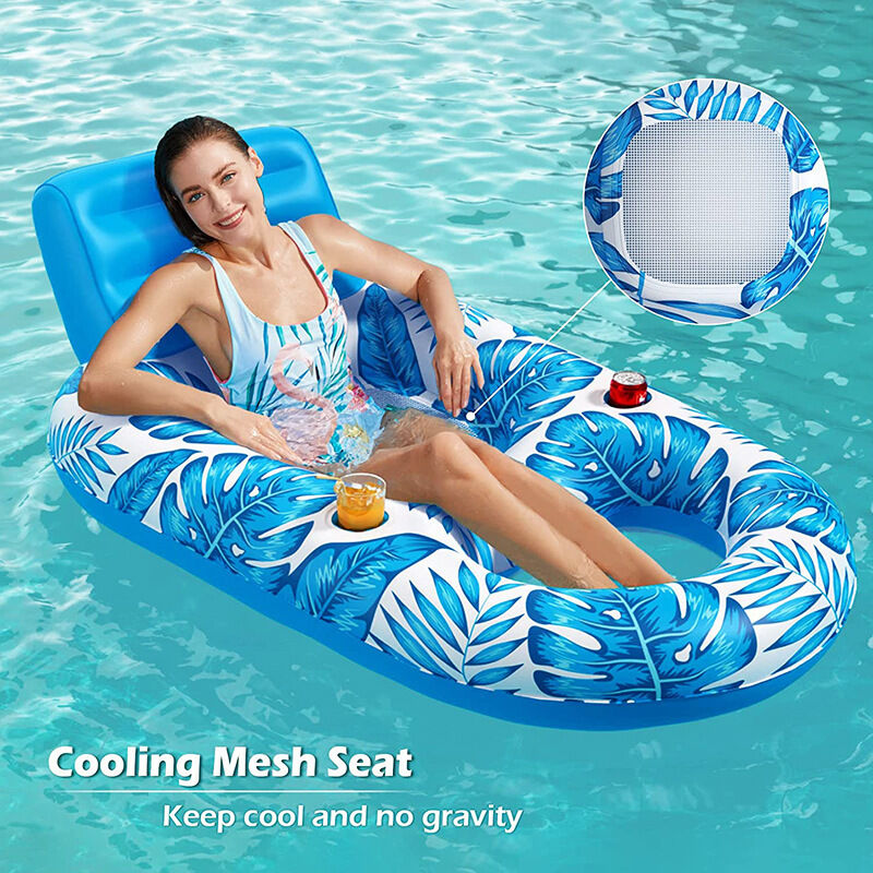 Inflatable Pool Lounger Float with Backrest & Cup Holders – U-Shaped Floating view 2