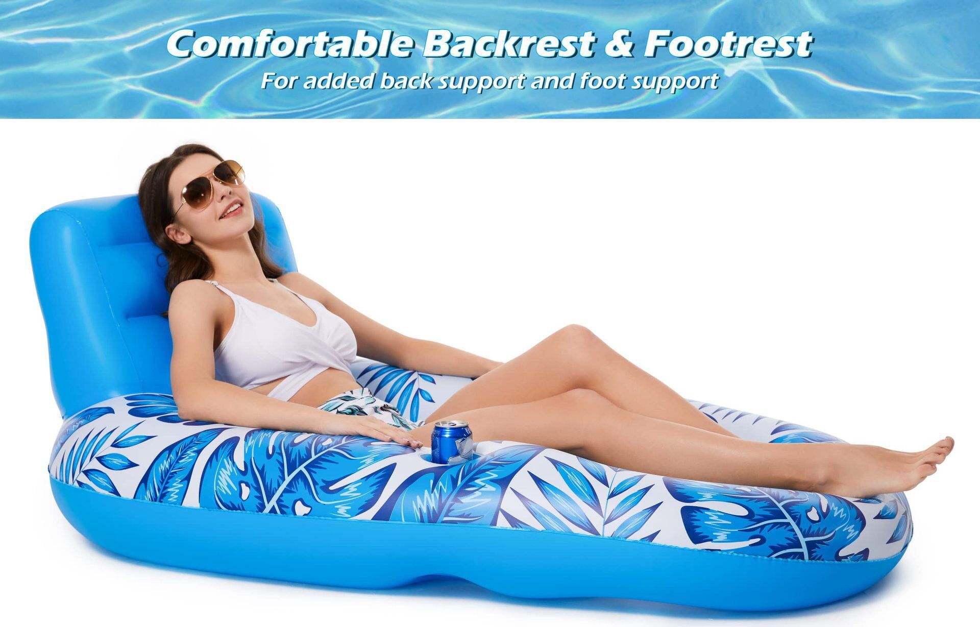 Inflatable Pool Lounger Float with Backrest & Cup Holders – U-Shaped Floating view 5