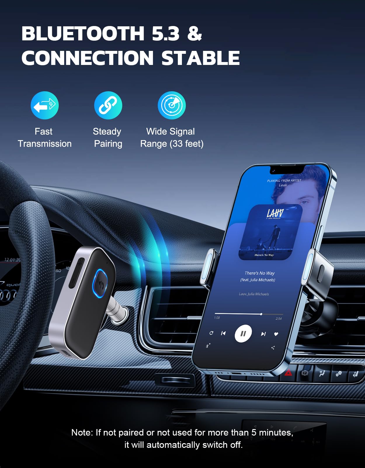 Bluetooth 5.3 Audio Receiver with Mic – Wireless AUX Adapter for Car Stereo view 3