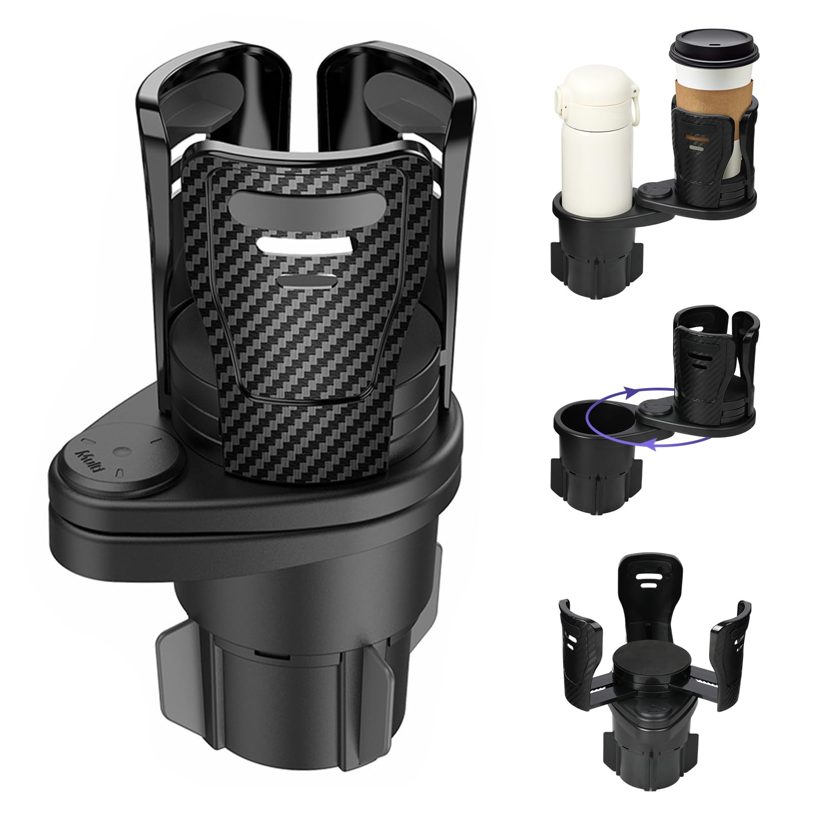Dual Cup Holder Expander with 360° Rotating Tray – Adjustable Drink & Snack — image 1