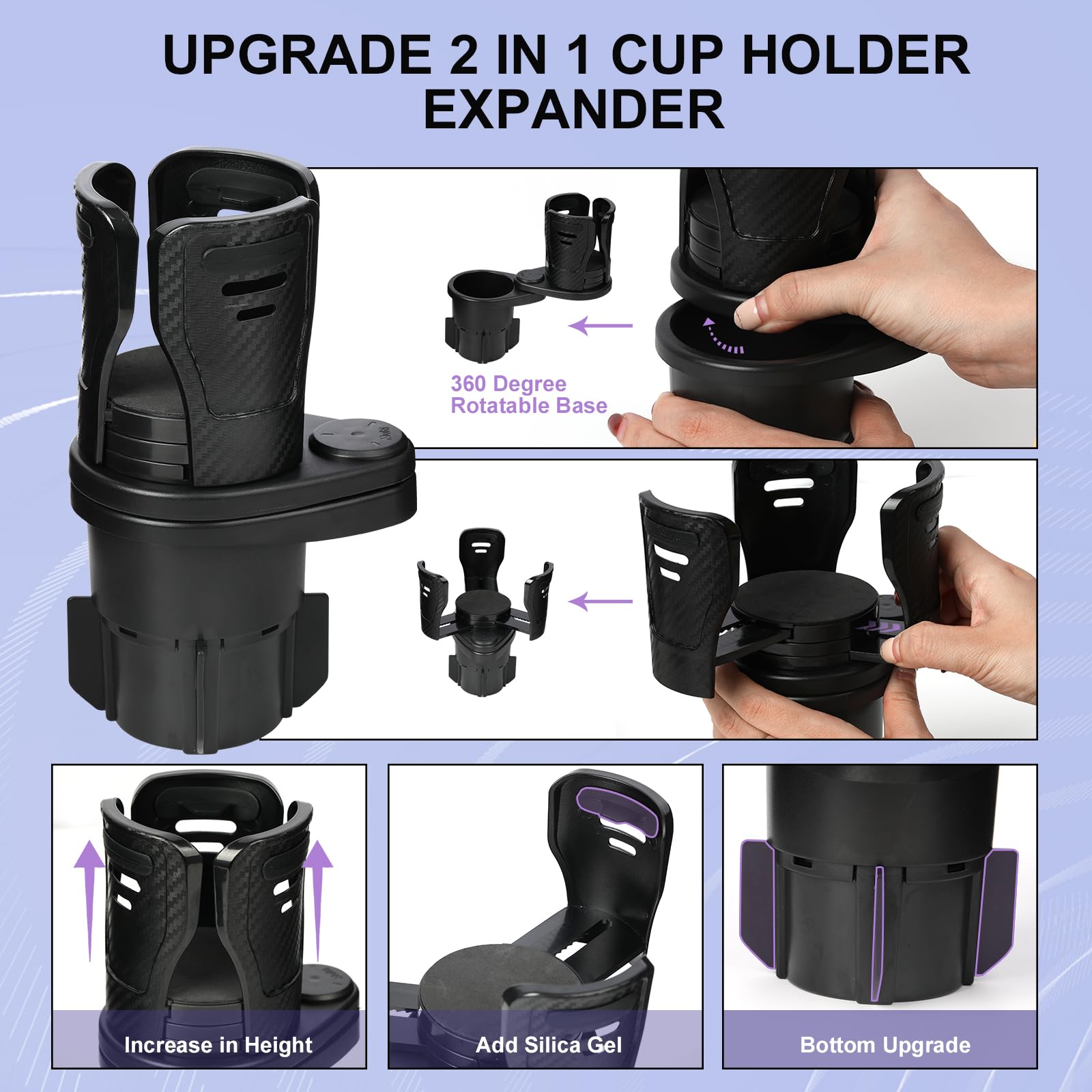Dual Cup Holder Expander with 360° Rotating Tray – Adjustable Drink & Snack view 2