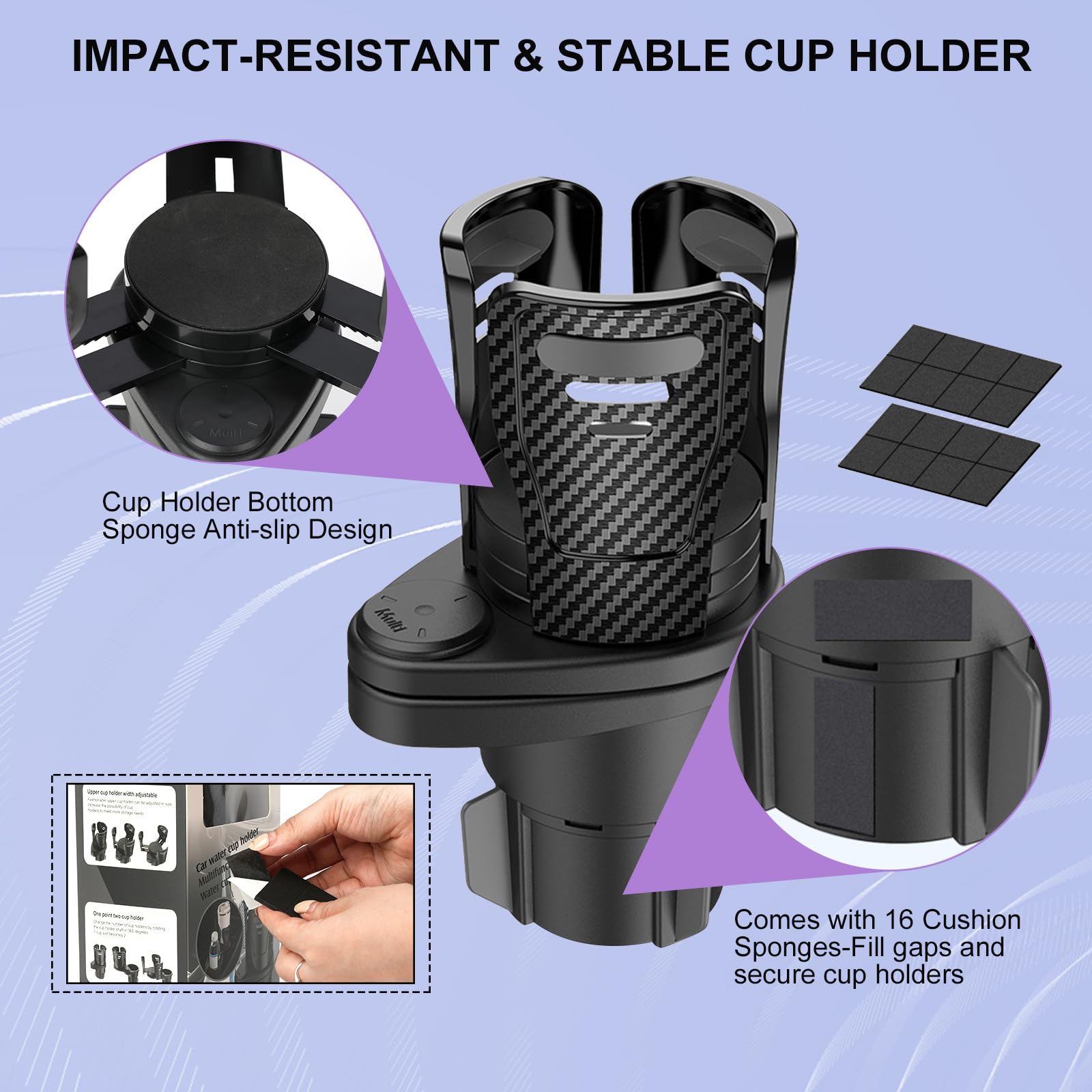 Dual Cup Holder Expander with 360° Rotating Tray – Adjustable Drink & Snack view 3