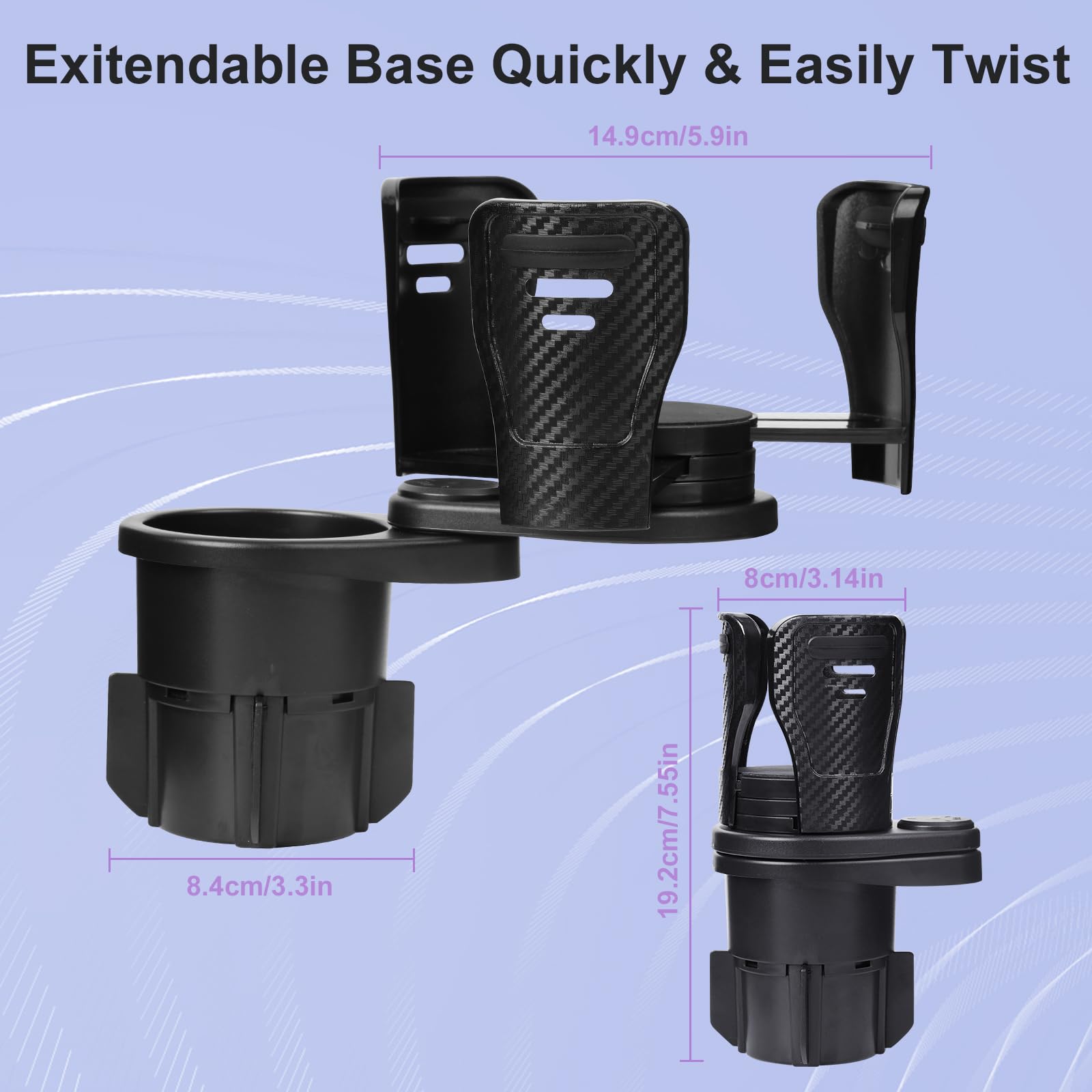 Dual Cup Holder Expander with 360° Rotating Tray – Adjustable Drink & Snack view 5