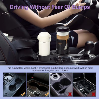 Dual Cup Holder Expander with 360° Rotating Tray – Adjustable Drink & Snack view 6