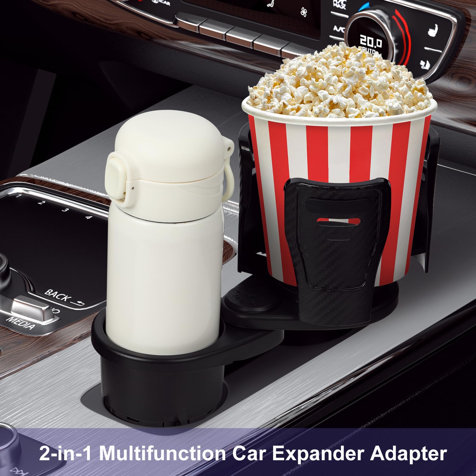 Dual Cup Holder Expander with 360° Rotating Tray – Adjustable Drink & Snack view 7