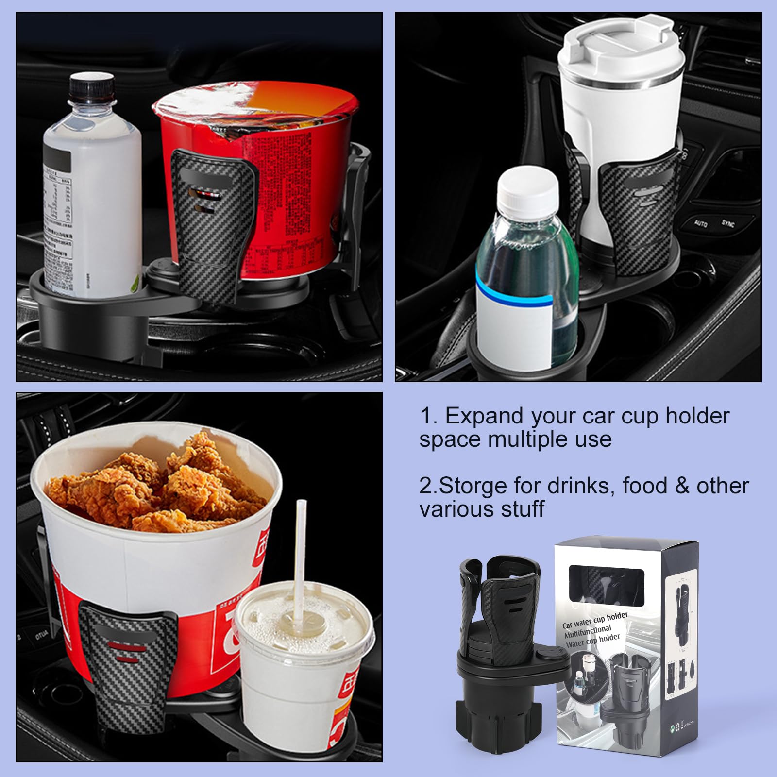 Dual Cup Holder Expander with 360° Rotating Tray – Adjustable Drink & Snack view 8