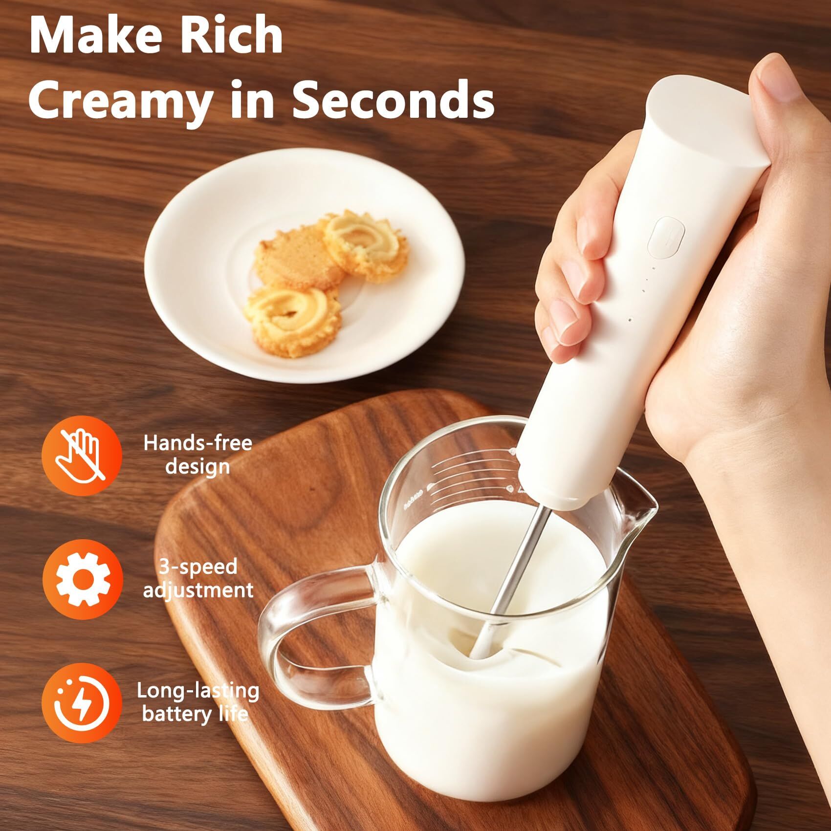 White Hands-Free Milk Frother – 2000mAh Rechargeable Coffee & Drink Mixer for view 2