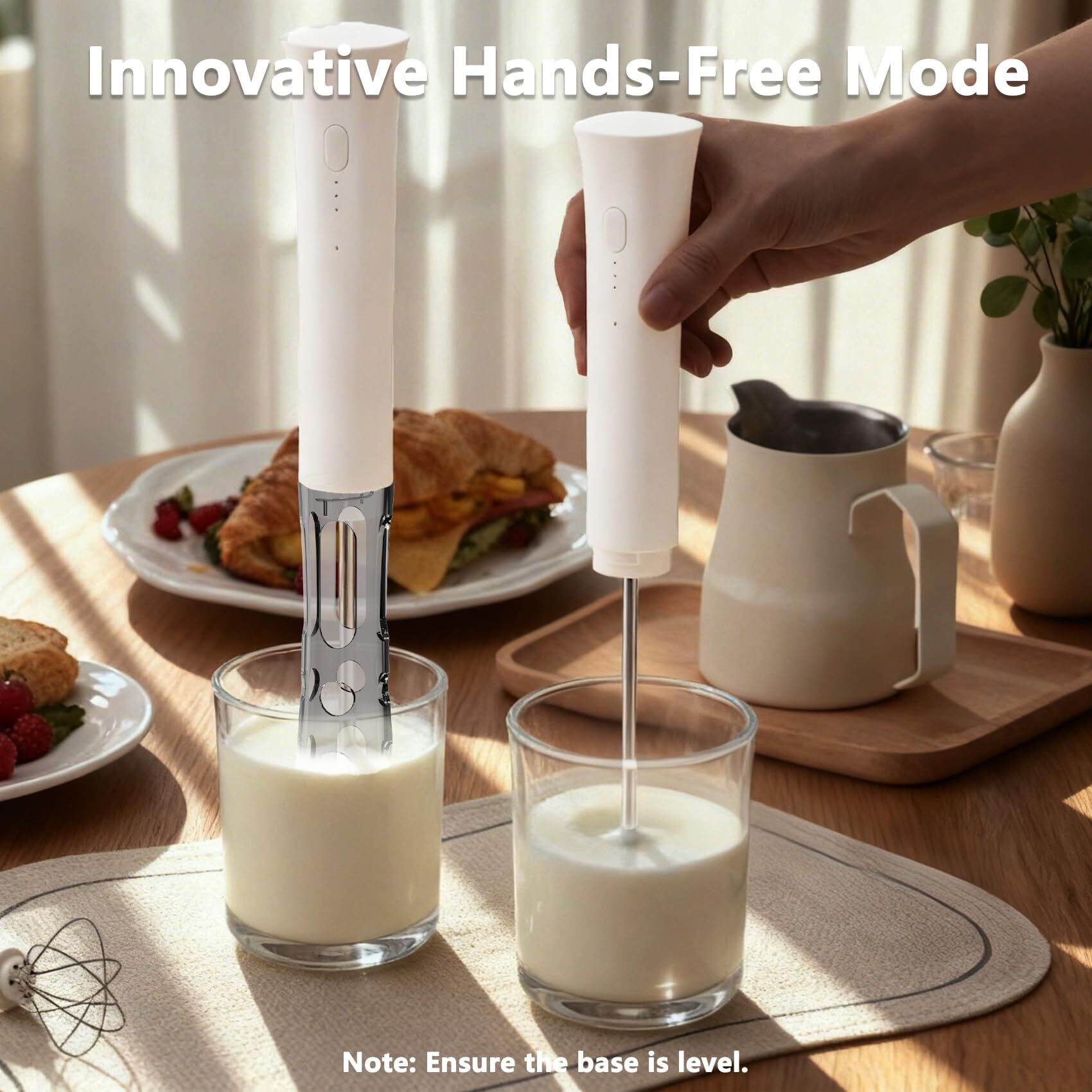 White Hands-Free Milk Frother – 2000mAh Rechargeable Coffee & Drink Mixer for view 7