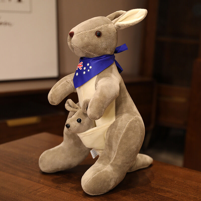 Kangaroo Stuffed Animal with Joey in Pouch & Australia Scarf - Soft Cuddly
