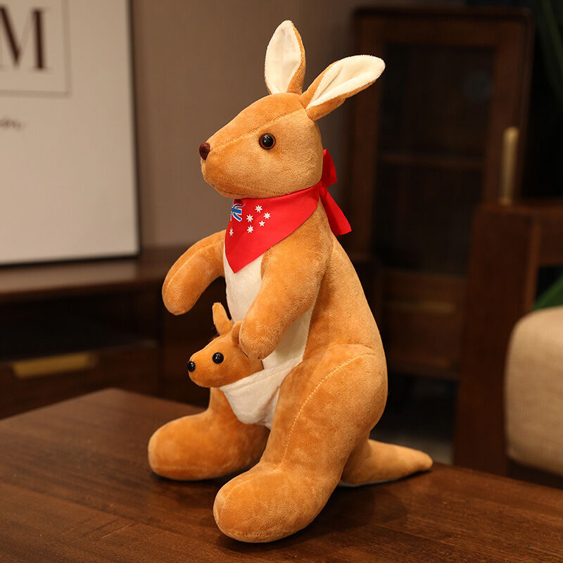 Kangaroo Stuffed Animal with Joey in Pouch & Australia Scarf - Soft Cuddly