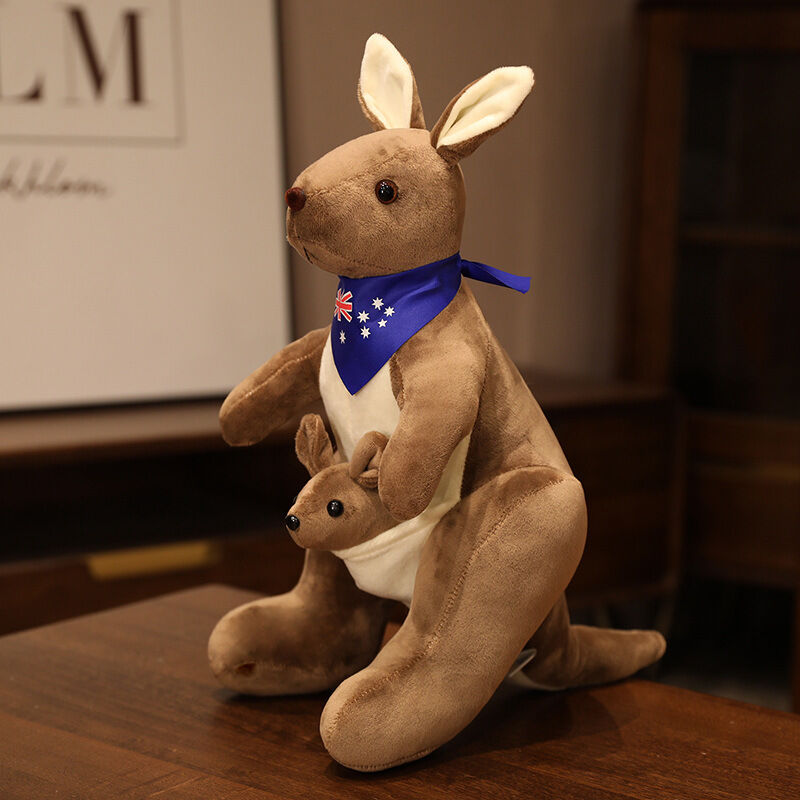 Kangaroo Stuffed Animal with Joey in Pouch & Australia Scarf - Soft Cuddly