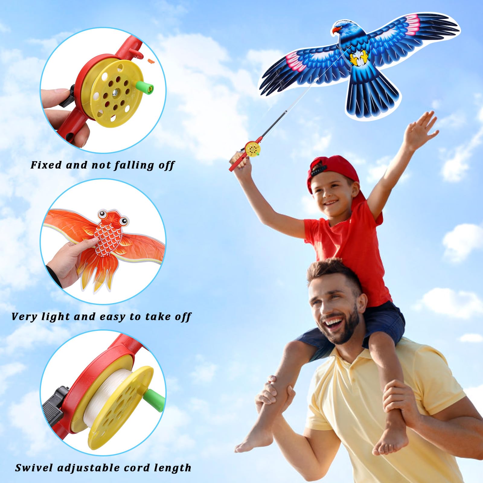 Kids’ Mini Fishing-Rod Kite Set – 3-Pack Bird Designs view 2