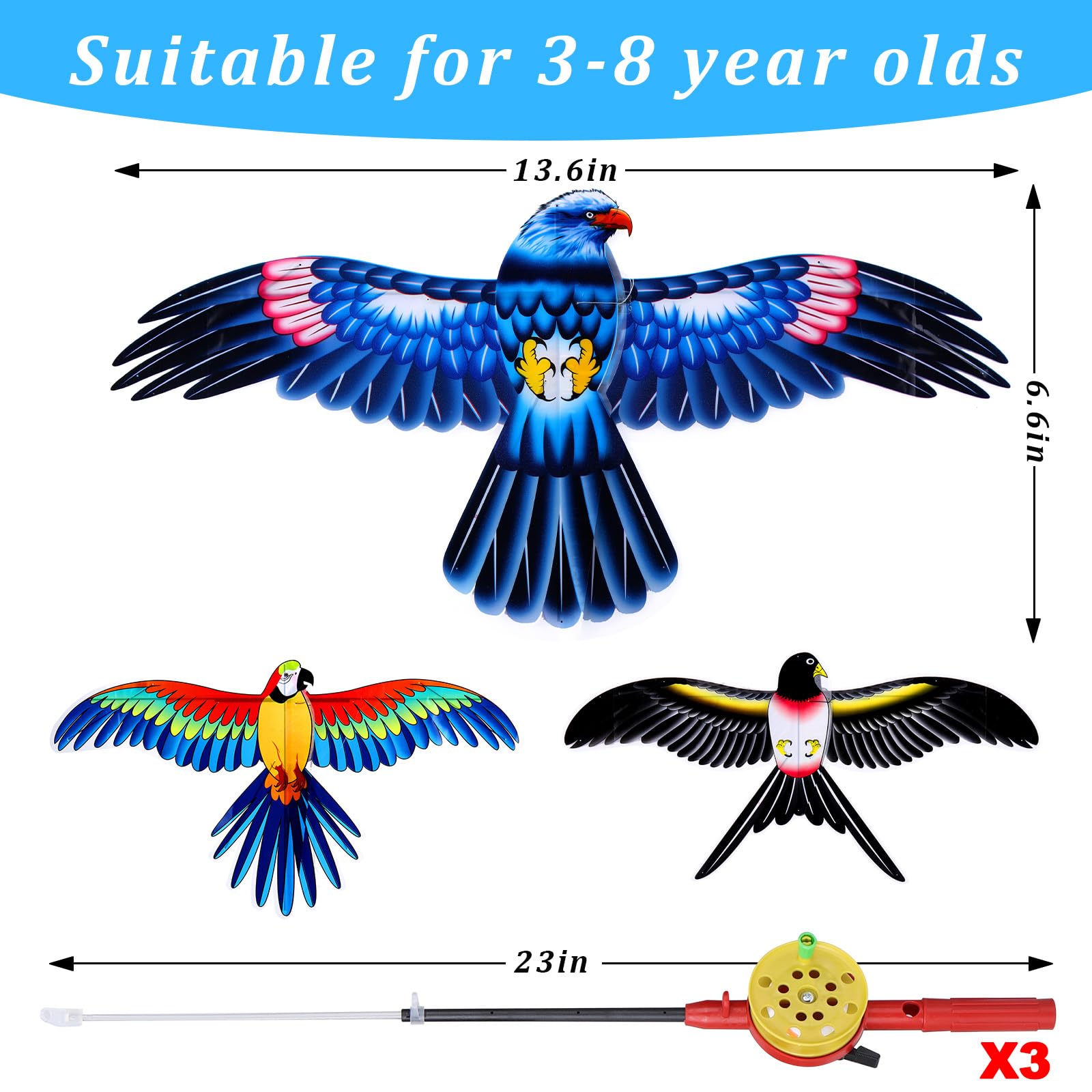 Kids’ Mini Fishing-Rod Kite Set – 3-Pack Bird Designs view 4