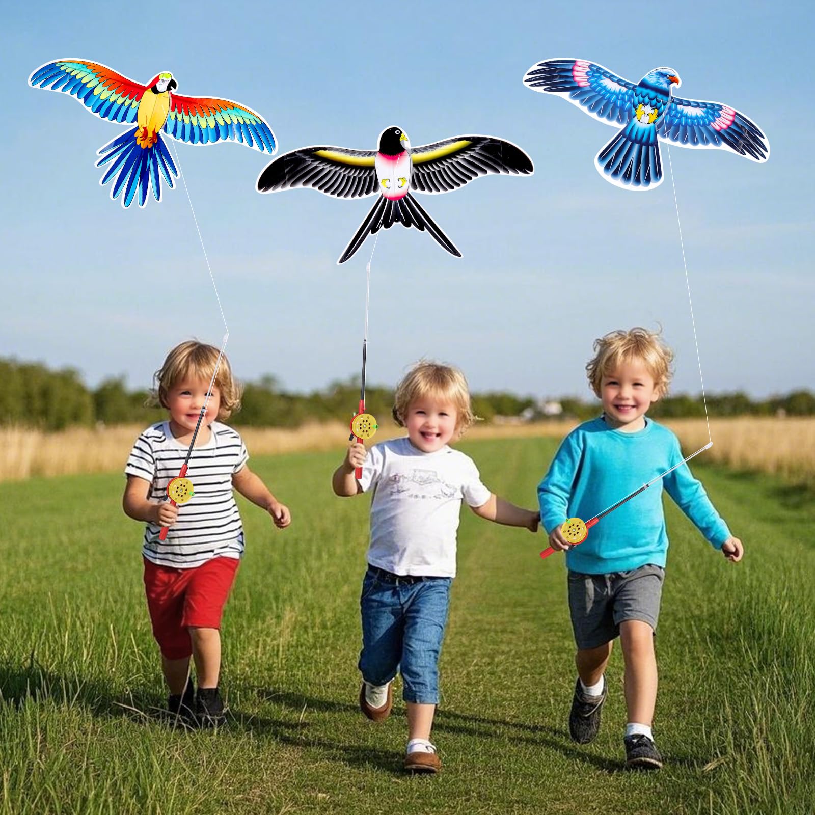 Kids’ Mini Fishing-Rod Kite Set – 3-Pack Bird Designs view 5