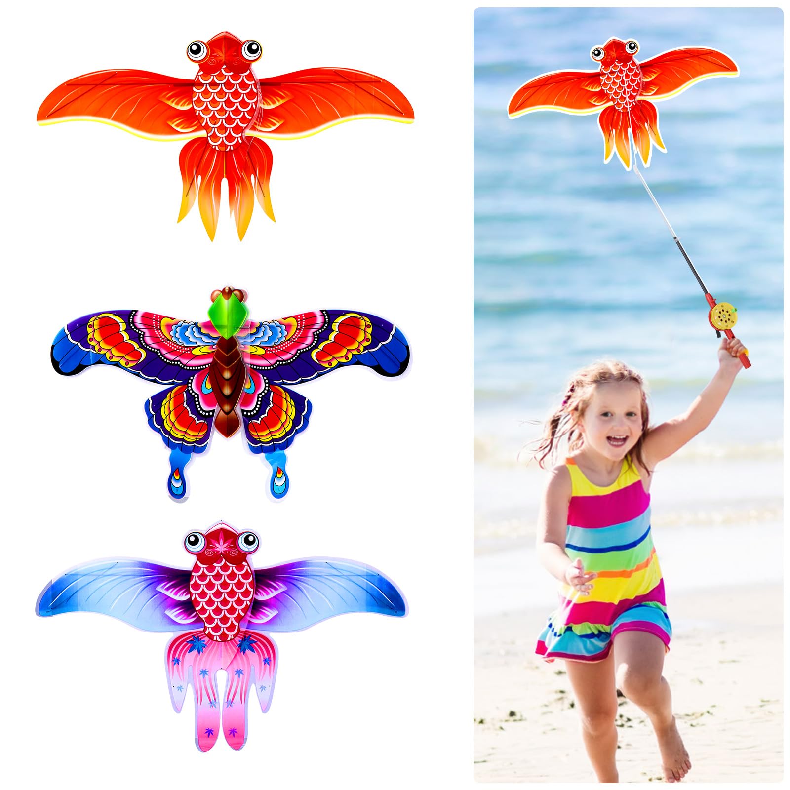 Kids’ Mini Fishing-Rod Kite Set – 3-Pack Fish Designs