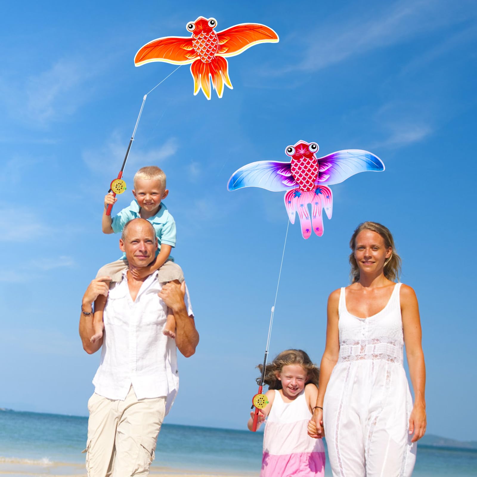 Kids’ Mini Fishing-Rod Kite Set – 3-Pack Fish Designs view 2