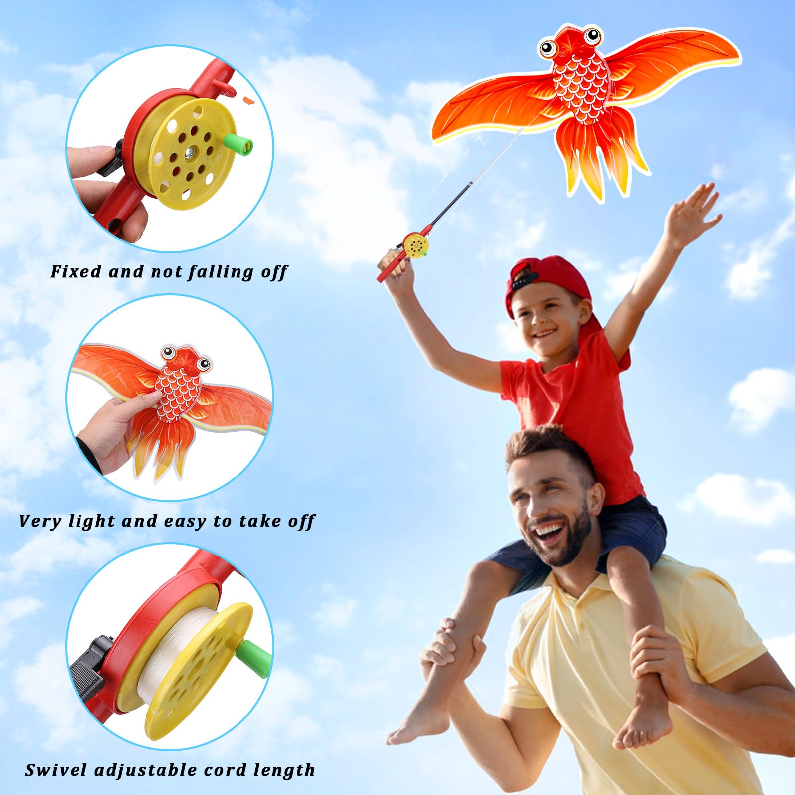 Kids’ Mini Fishing-Rod Kite Set – 3-Pack Fish Designs view 3