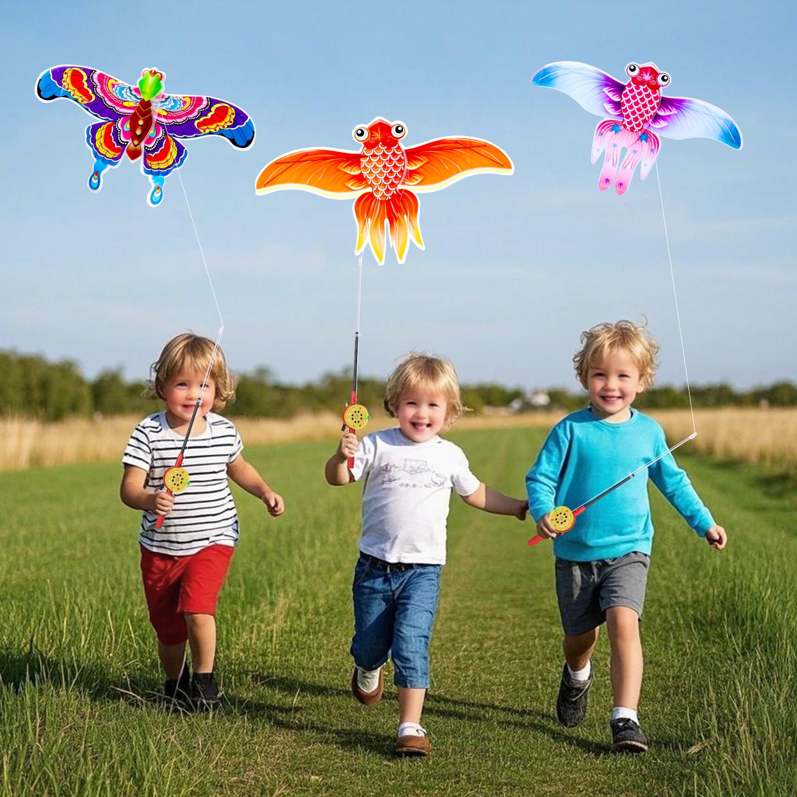 Kids’ Mini Fishing-Rod Kite Set – 3-Pack Fish Designs view 4