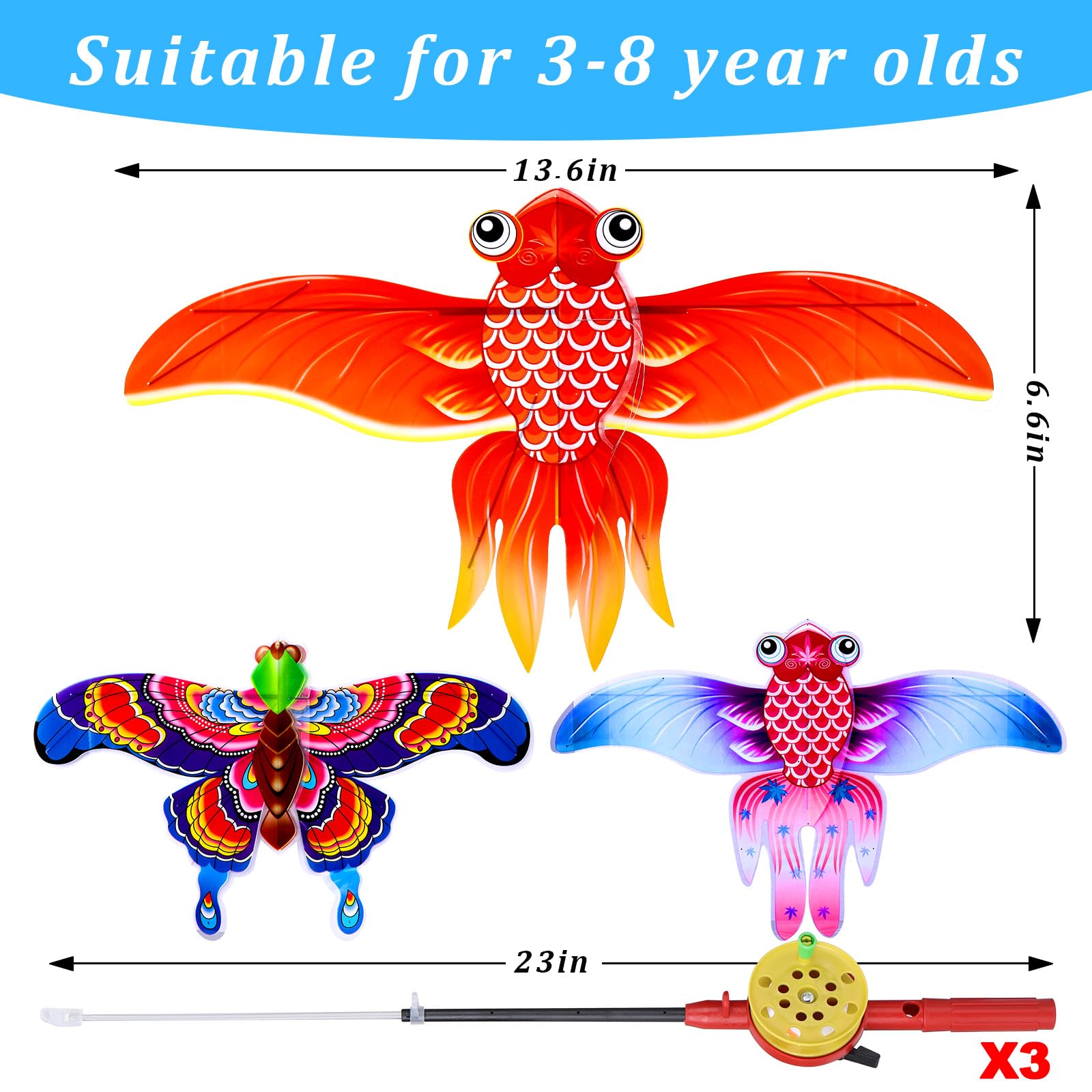 Kids’ Mini Fishing-Rod Kite Set – 3-Pack Fish Designs view 5