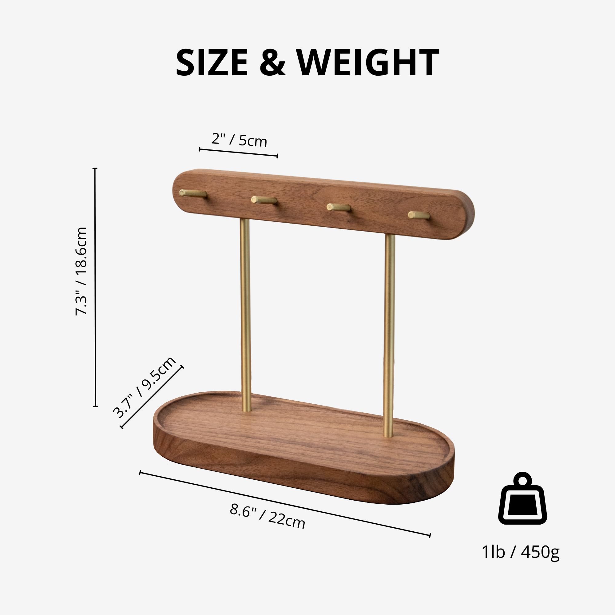 Modern Walnut Wood Key Holder with Brass Hooks – Desktop Organizer for Keys view 7