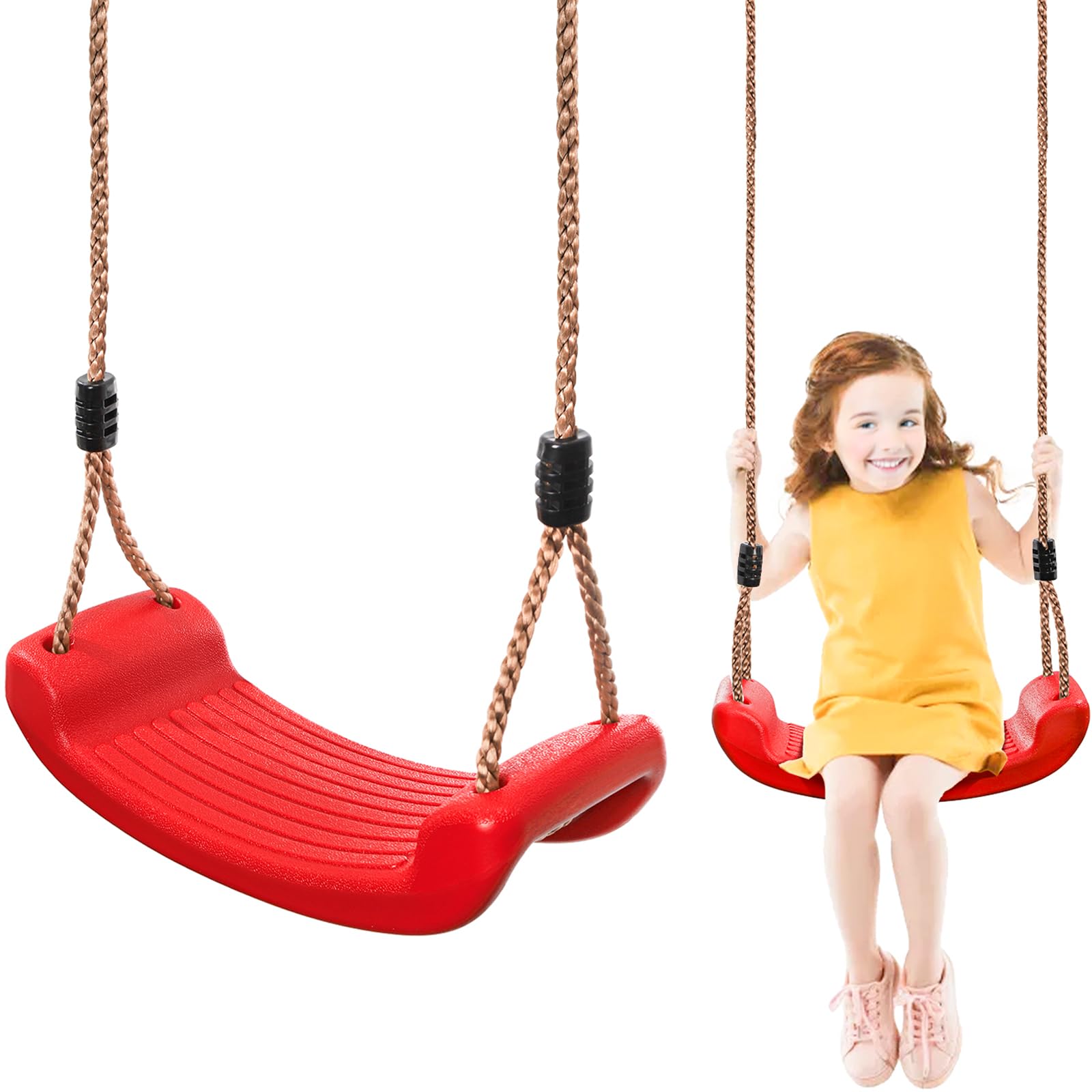 Outdoor Kids Plastic Swing Seat with Adjustable Rope – Durable Tree Swing for