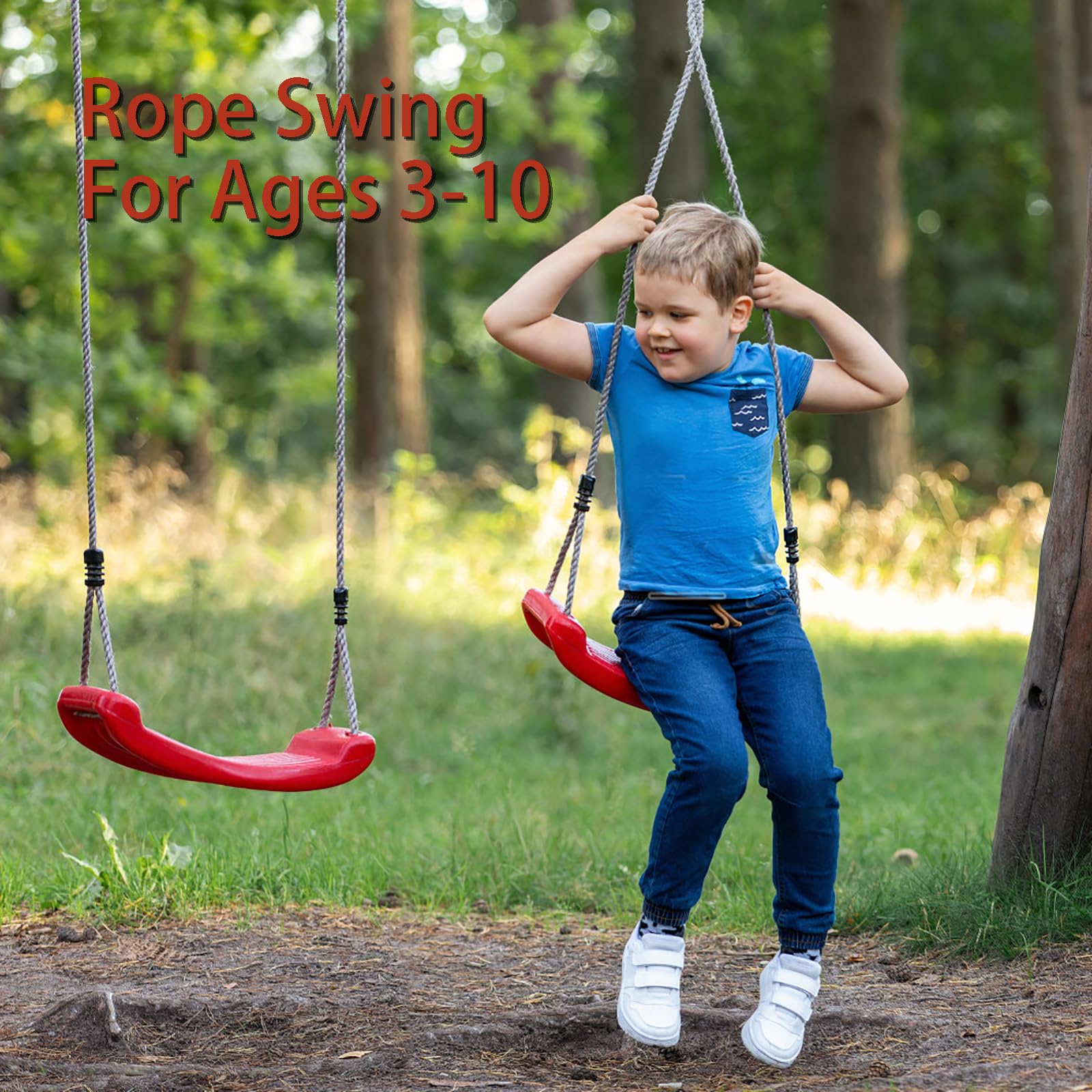 Outdoor Kids Plastic Swing Seat with Adjustable Rope – Durable Tree Swing for view 8