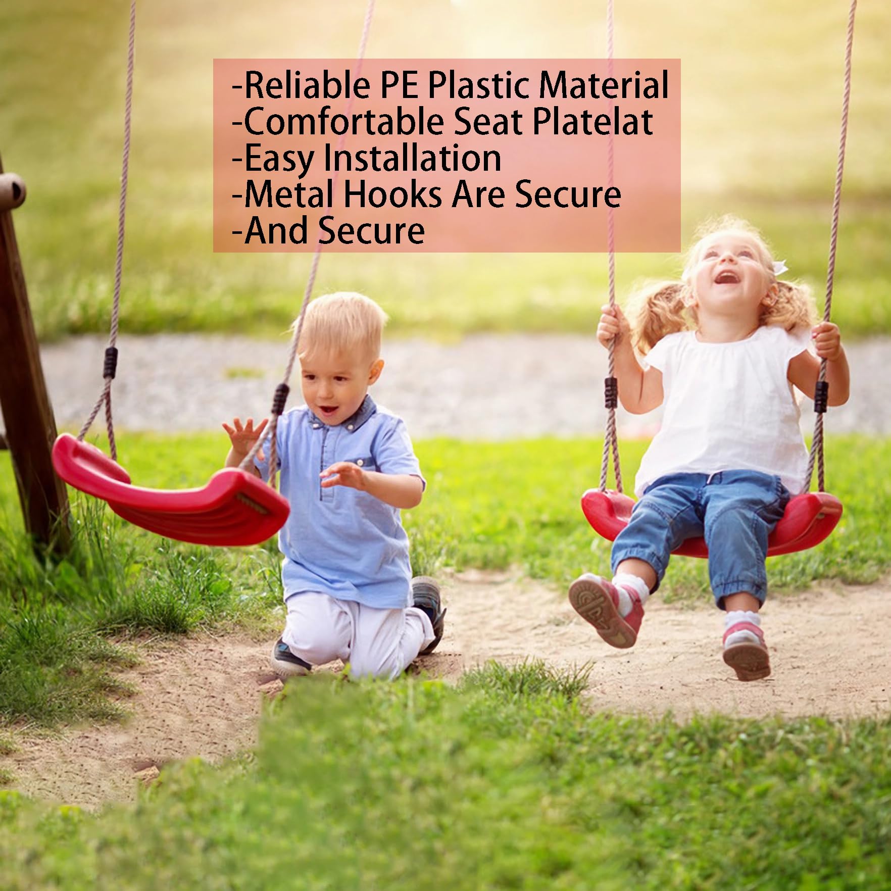 Outdoor Kids Plastic Swing Seat with Adjustable Rope – Durable Tree Swing for view 6