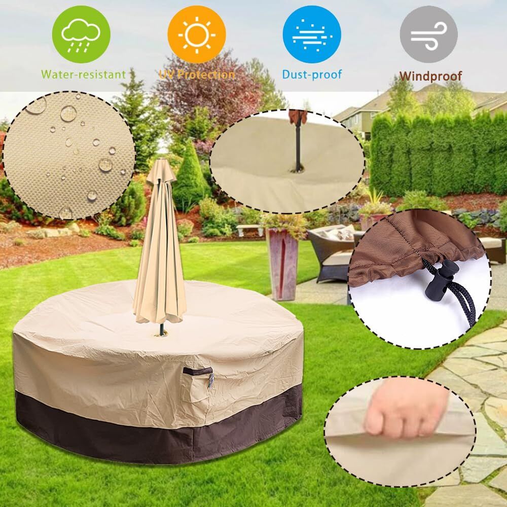 Round Patio Furniture Cover with Umbrella Hole: Waterproof 4-Season Protector view 5