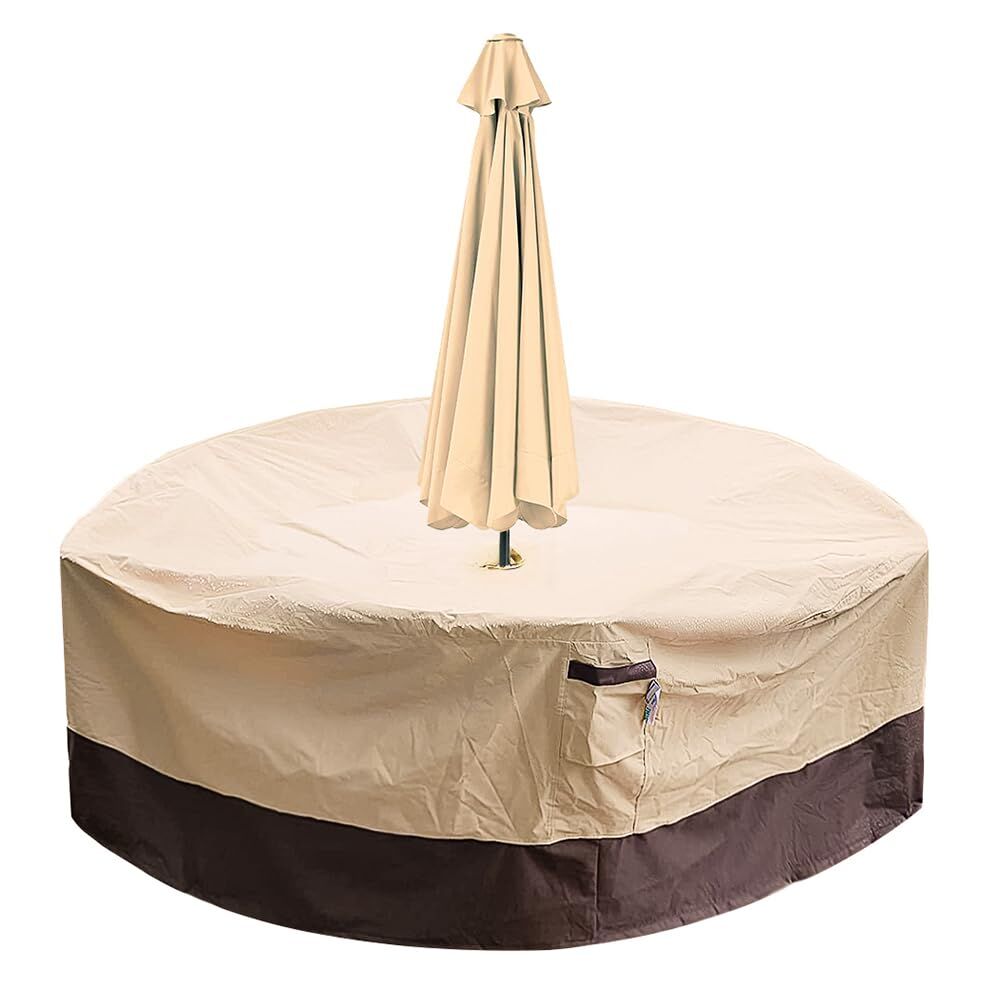 Round Patio Furniture Cover with Umbrella Hole: Waterproof 4-Season Protector
