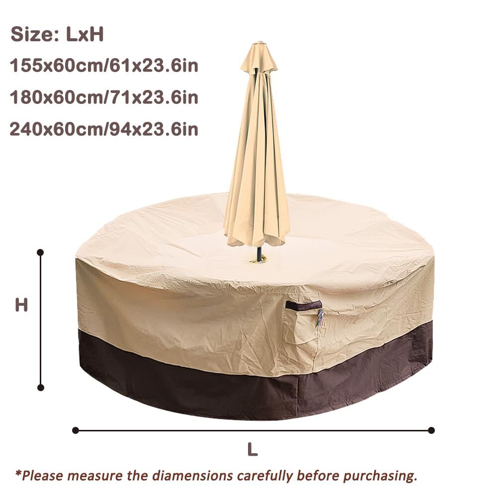 Round Patio Furniture Cover with Umbrella Hole: Waterproof 4-Season Protector view 2
