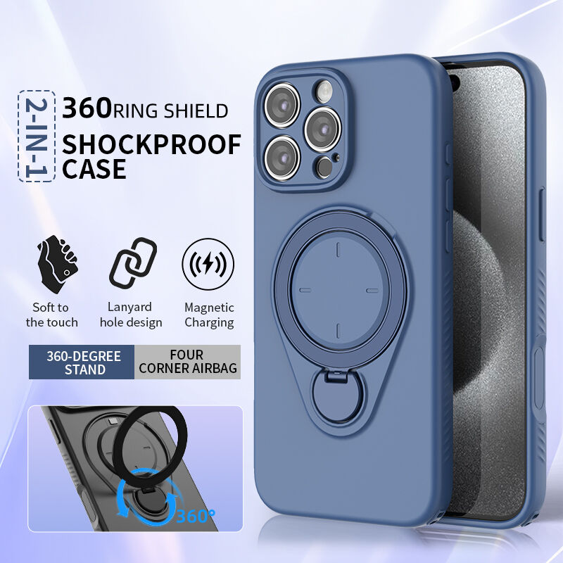 Magnetic Shockproof Case with 360-Degree Rotating Ring Stand for iPhone 16 Pro view 3