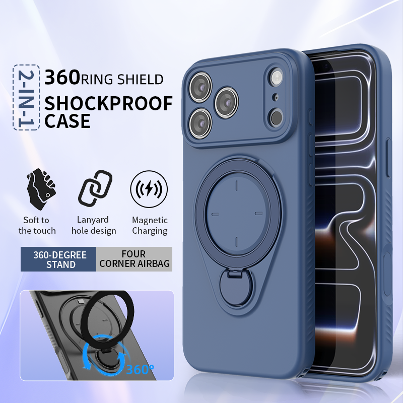 Magnetic Shockproof Case with 360-Degree Rotating Ring Stand for iPhone 17 Pro view 3