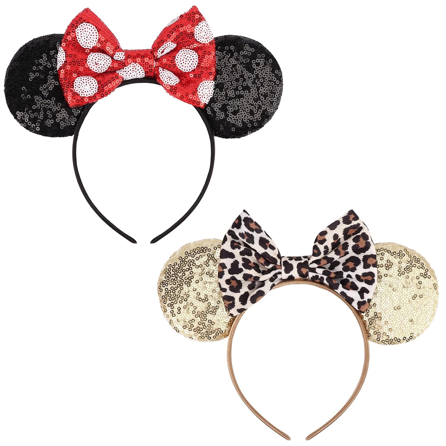 2-Pack Minnie-Style Sequin Ear Headbands for Women & Girls – Sparkly Mouse