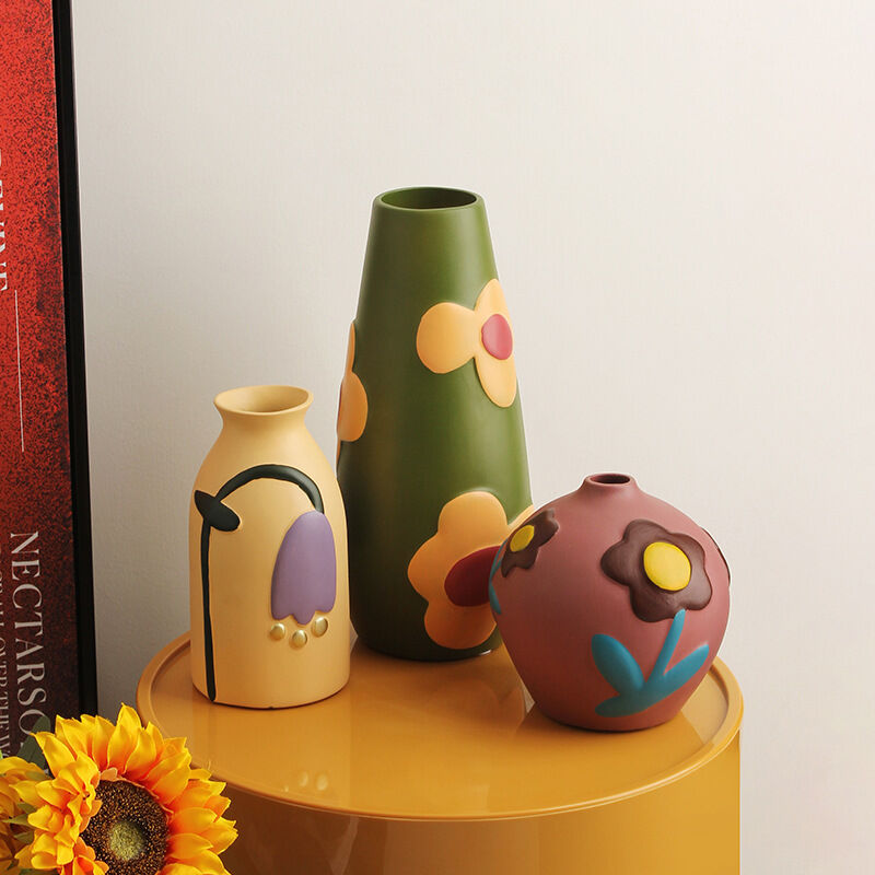 Morandi Painted Ceramic Vase Set (3-Piece) – Modern Home Decor for Flowers view 2