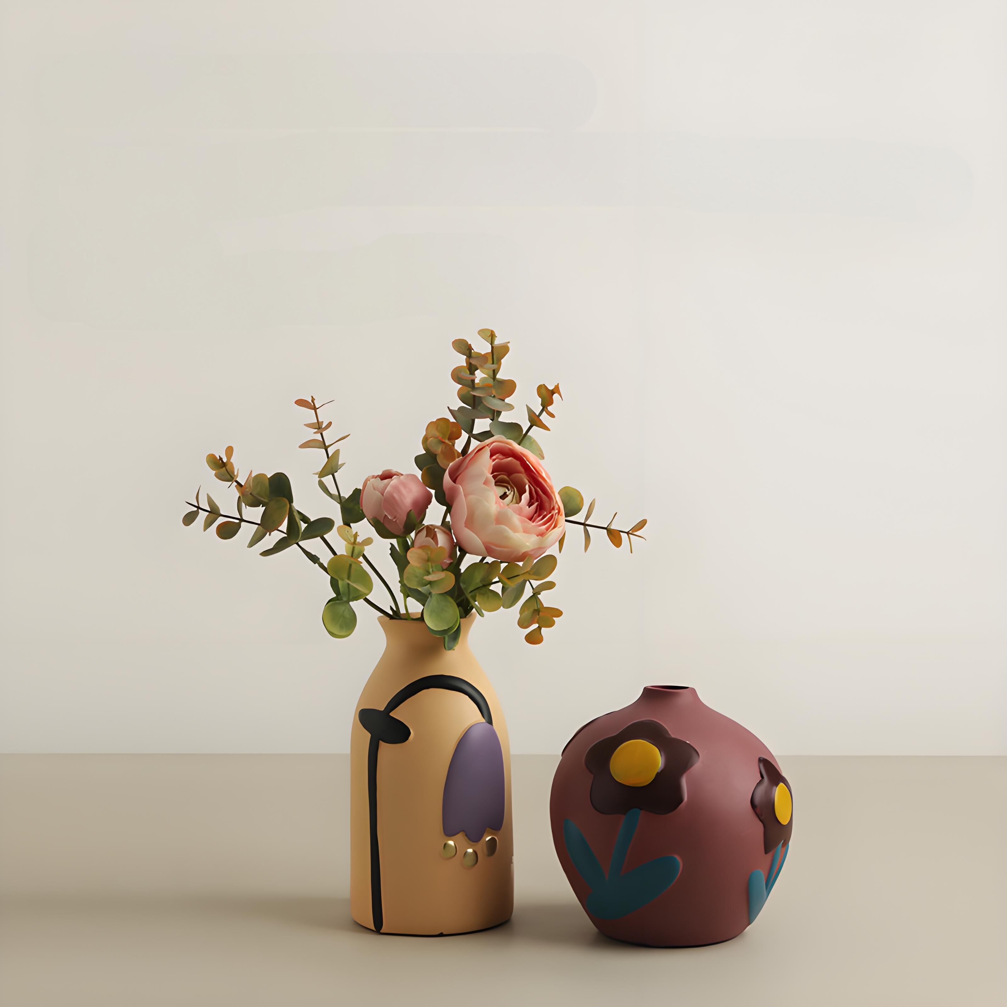 Morandi Painted Ceramic Vase Set (3-Piece) – Modern Home Decor for Flowers view 6